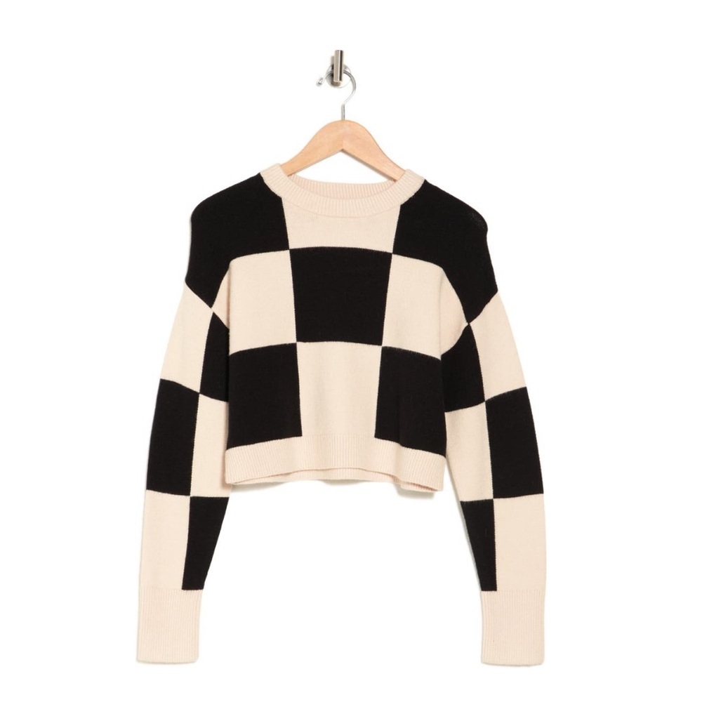 Checker Print Crop Sweater